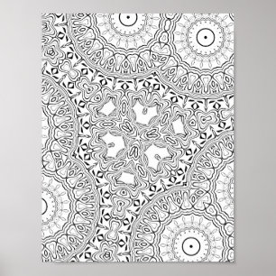 Herz-Mandala-Muster-Malvorlage Detaillierte Kunst Poster
