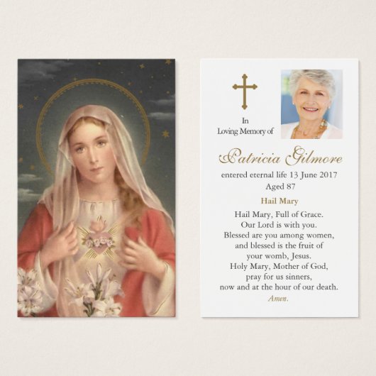 Herz-Mary-Beerdigung Gedenkgebet Sympathiekarten (Vorne & Hinten)