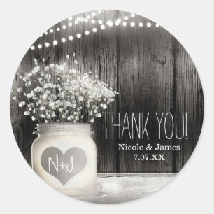 Herz-Mason-Glas & Baby-Breath-Rustikal-Hochzeit Runder Aufkleber