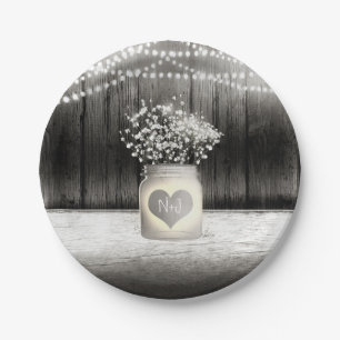 Herz-Mason-Glas & Baby-Breath-Rustikale-Hochzeit Pappteller