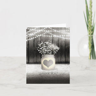 Herz-Mason-Glas & Baby's Breath Rustikales Dankesc Dankeskarte