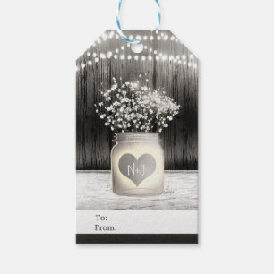 Herz Mason Jar & Gipskraut Rustikale Hochzeit Geschenkanhänger