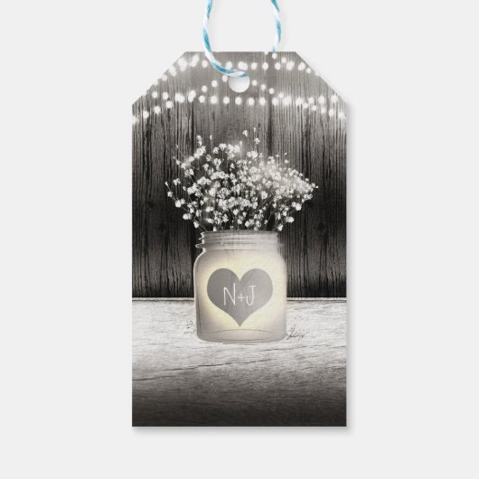 Herz Mason Jar & Gipskraut Rustikale Hochzeit Geschenkanhänger (Rückseite)