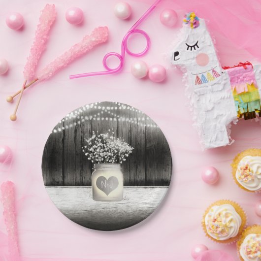 Herz Mason Jar & Gipskraut Rustikale Hochzeit Pappteller (Party)