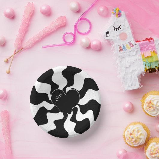 Herz Melt in Schwarz und Weiß Pappteller (Party)