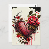 Herz mit Aquarell-Blume rote Rosen Liebe-Karte Postkarte (Vorne/Hinten)