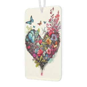 Herz mit Aquarell-Blume und Schmetterlingen Autolufterfrischer