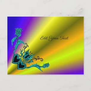 Herz mit Blume und Schmetterling auf Regenbogen Postkarte