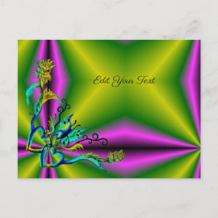 Herz mit Blume und Schmetterling auf Regenbogen Postkarte