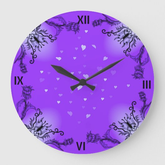 Herz mit Blume und Schmetterling Große Wanduhr (Vorderseite)