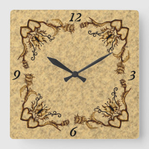 Herz mit Blume und Schmetterling im Tattoo-Stil Quadratische Wanduhr