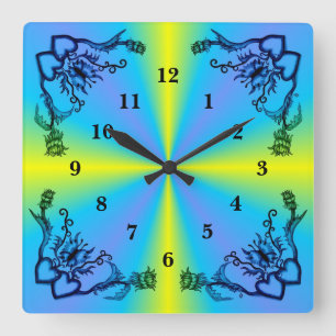 Herz mit Blume und Schmetterling im Tattoo-Stil Quadratische Wanduhr