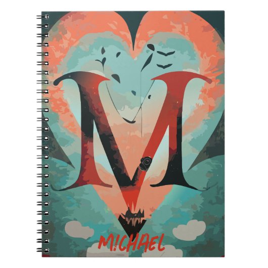 Herz mit dem Buchstaben M Notizblock (Vorderseite)