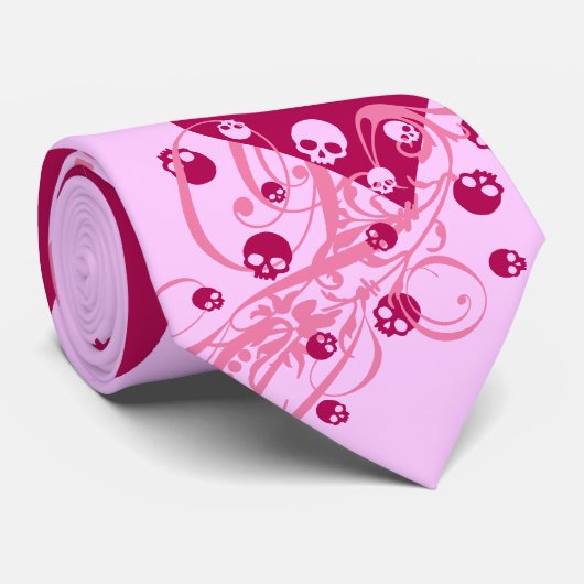 Herz mit den rosa Schädeln und Wirbel Krawatte (Gerollt)