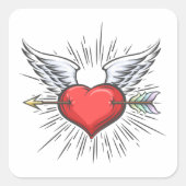 Herz mit Flügeln Quadratischer Aufkleber (Vorderseite)