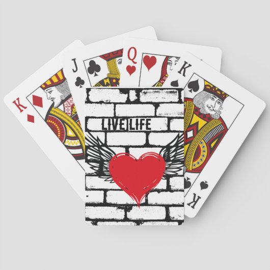 Herz mit Flügeln/Ziegelmauer, Spielkarten (Rückseite)