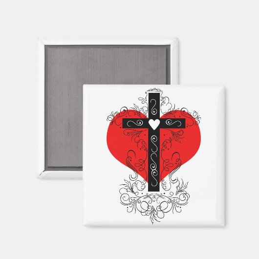 Herz mit geblüht Kreuzmagnet Magnet (Vorderseite/Rückseite)