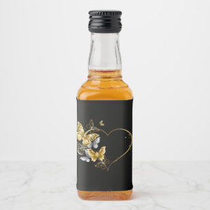 Herz mit goldenen Schmetterlingen Alkoholflaschenetikett
