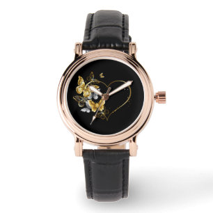 Herz mit goldenen Schmetterlingen Armbanduhr