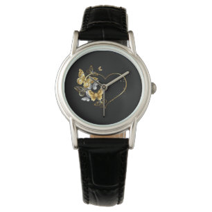 Herz mit goldenen Schmetterlingen Armbanduhr
