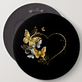Herz mit goldenen Schmetterlingen Button (Vorne & Hinten)