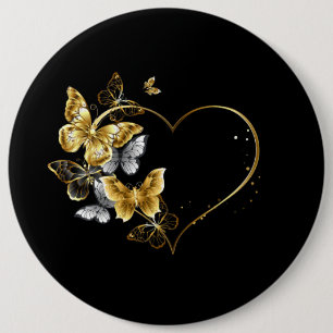 Herz mit goldenen Schmetterlingen Button