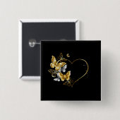 Herz mit goldenen Schmetterlingen Button (Vorne & Hinten)