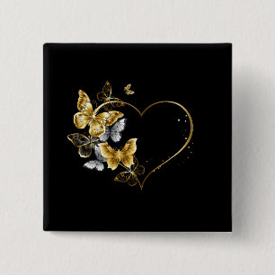 Herz mit goldenen Schmetterlingen Button