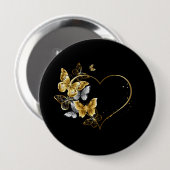 Herz mit goldenen Schmetterlingen Button (Vorne & Hinten)