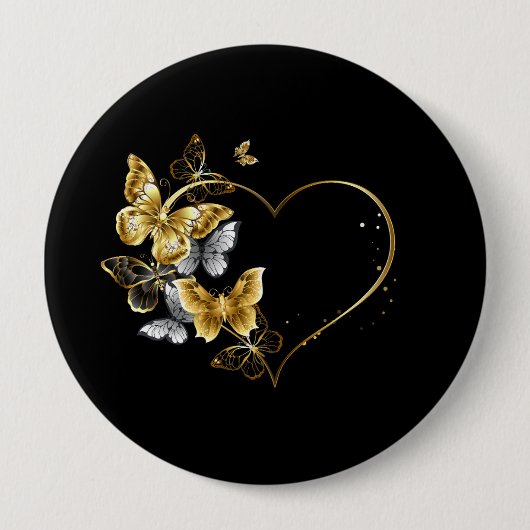 Herz mit goldenen Schmetterlingen Button (Vorderseite)