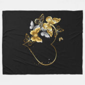 Herz mit goldenen Schmetterlingen Fleecedecke (Vorderseite (Horizontal))