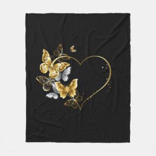 Herz mit goldenen Schmetterlingen Fleecedecke