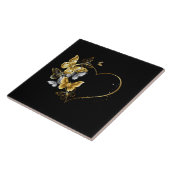 Herz mit goldenen Schmetterlingen Fliese (Seite)