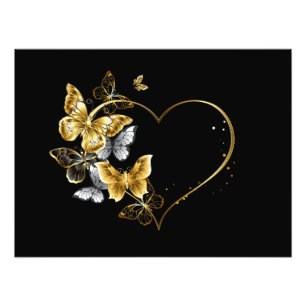 Herz mit goldenen Schmetterlingen Fotodruck