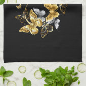 Herz mit goldenen Schmetterlingen Geschirrtuch (Gefaltet)