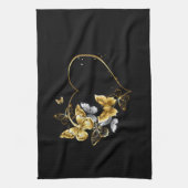 Herz mit goldenen Schmetterlingen Geschirrtuch (Vertikal)