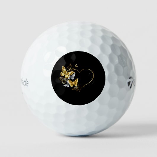 Herz mit goldenen Schmetterlingen Golfball (Vorderseite)