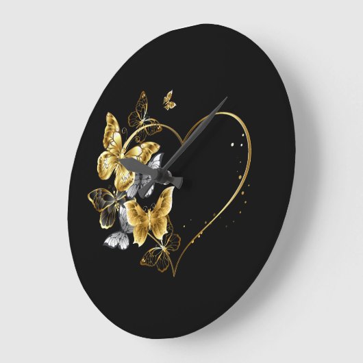 Herz mit goldenen Schmetterlingen Große Wanduhr (Winkel)