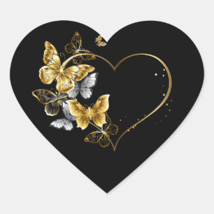 Herz mit goldenen Schmetterlingen Herz-Aufkleber