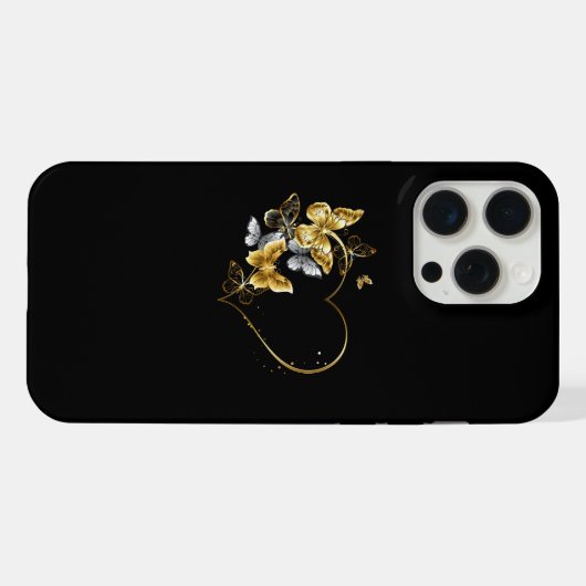 Herz mit goldenen Schmetterlingen iPhone Hülle (Rückseite (Horizontal))