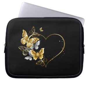 Herz mit goldenen Schmetterlingen Laptopschutzhülle