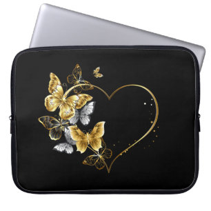 Herz mit goldenen Schmetterlingen Laptopschutzhülle