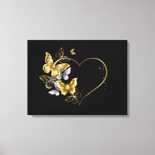 Herz mit goldenen Schmetterlingen Leinwanddruck