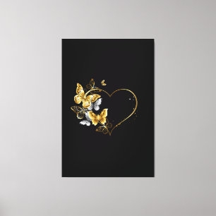 Herz mit goldenen Schmetterlingen Leinwanddruck