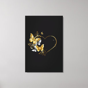 Herz mit goldenen Schmetterlingen Leinwanddruck