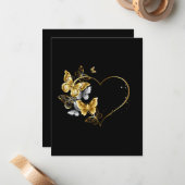 Herz mit goldenen Schmetterlingen Mitteilungskarte (Vorderseite/Rückseite Beispiel)