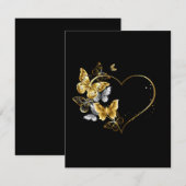 Herz mit goldenen Schmetterlingen Mitteilungskarte (Vorne/Hinten)
