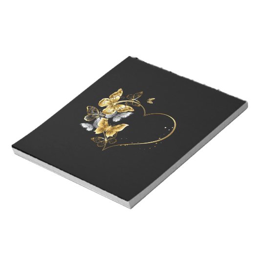 Herz mit goldenen Schmetterlingen Notizblock (Rotiert)