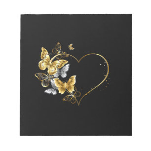 Herz mit goldenen Schmetterlingen Notizblock