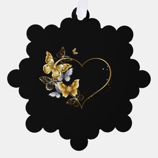 Herz mit goldenen Schmetterlingen Ornament Karte (Vorderseite)